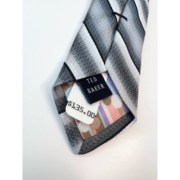 NWT! Ted Baker Black Striped Silk Tie - Picture 4 of 4